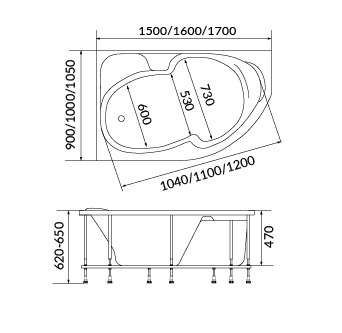 Акриловая ванна 1Marka Diana 160x100 R правая