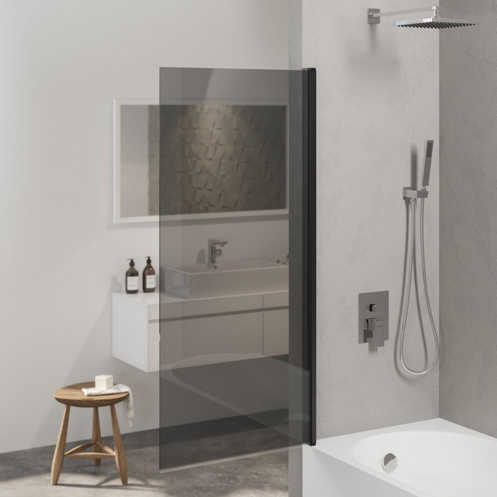Шторка на ванну Berges River S Black 90x145 стекла тонированные, профиль черный матовый
