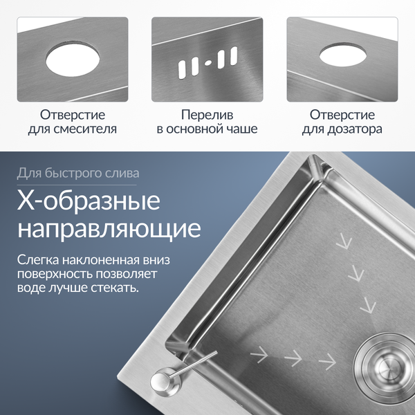 Мойка кухонная Saniteco 6050 (с сифоном, дозатором и коландером)