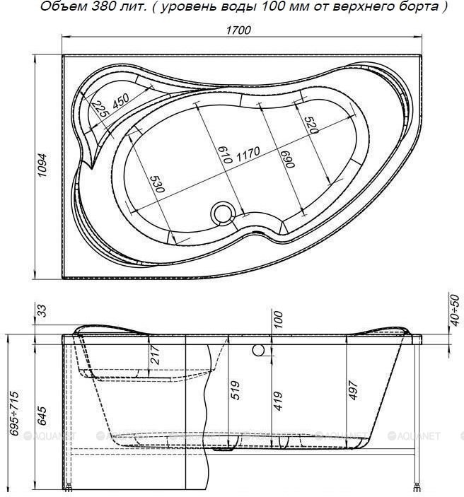 Ванна акриловая Aquanet Capri 170x110 L левая