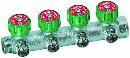 Регулирующий коллектор FAR 1" (ВР-НР) с 4 отв. 1/2" НР плск.упл. (FK 3824 112TP)