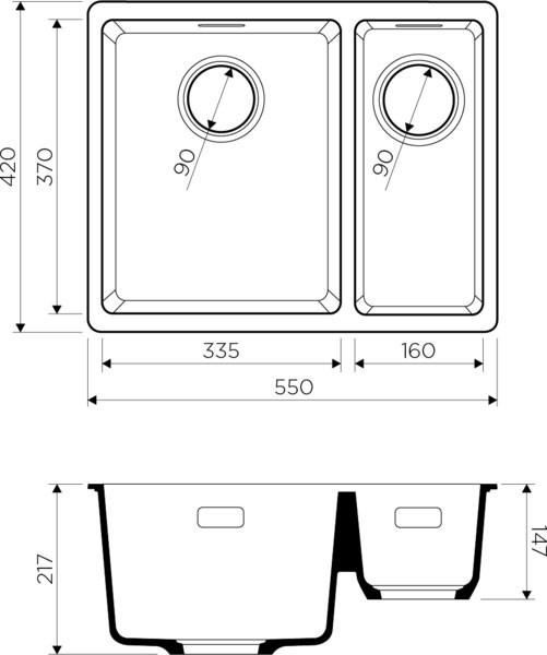 Мойка кухонная Omoikiri Kata 55-2-U-BL черный
