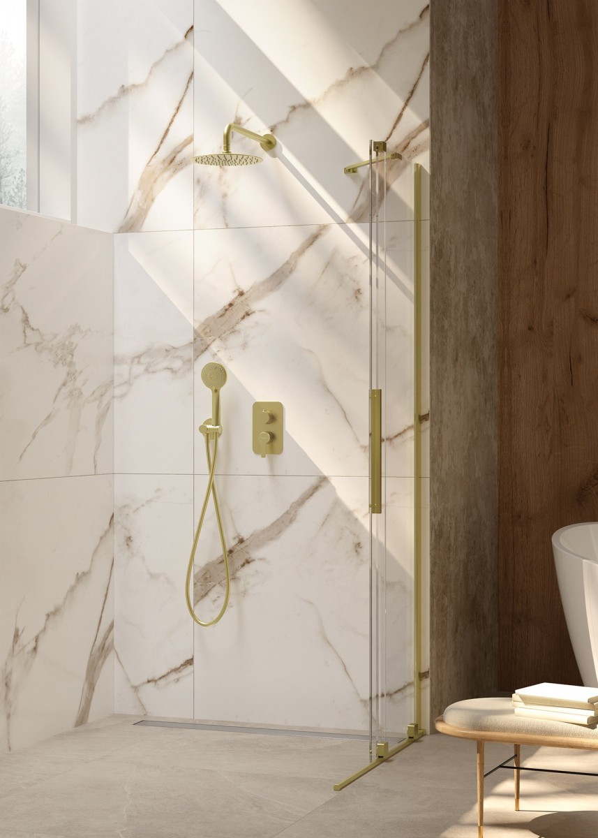 Душевая стенка Deante Prizma Walk-In KTJ_R34R 140x195 прозрачное стекло / профиль брашированное золото